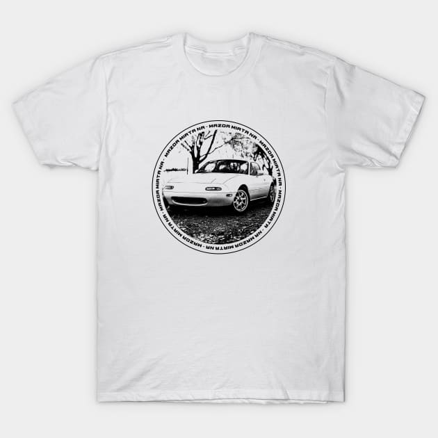 Mazda Miata MX-5 NA Black 'N White 4 T-Shirt by Cero